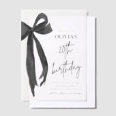 Elegante Waterverf Black Bow 20e verjaardagsfeest Vellum Uitnodigingen (Offset)