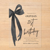 Elegante Waterverf Black Bow 21e verjaardagsfeest Acryl Uitnodigingen (Voorkant)