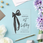 Elegante Waterverf Black Bow 21e verjaardagsfeest Acryl Uitnodigingen (Insitu (Huwelijk))