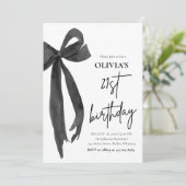 Elegante Waterverf Black Bow 21e verjaardagsfeest Kaart (Staand voorkant)