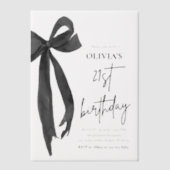 Elegante Waterverf Black Bow 21e verjaardagsfeest Vellum Uitnodigingen (Voorkant)