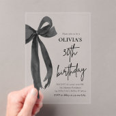 Elegante Waterverf Black Bow 30e verjaardagsfeest Acryl Uitnodigingen (Insitu (Draagbaar))