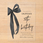 Elegante Waterverf Black Bow 30e verjaardagsfeest Acryl Uitnodigingen (Voorkant)