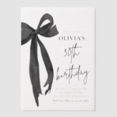 Elegante Waterverf Black Bow 30e verjaardagsfeest Vellum Uitnodigingen (Voorkant)