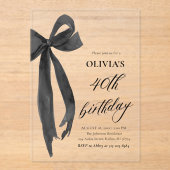 Elegante Waterverf Black Bow 40e verjaardagsfeest Acryl Uitnodigingen (Voorkant)