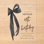 Elegante Waterverf Black Bow 40e verjaardagsfeest Acryl Uitnodigingen (Voorkant)