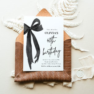 Elegante Waterverf Black Bow 40e verjaardagsfeest Kaart