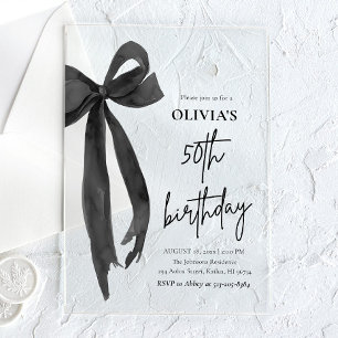 Elegante Waterverf Black Bow 50ste verjaardagsfees Acryl Uitnodigingen
