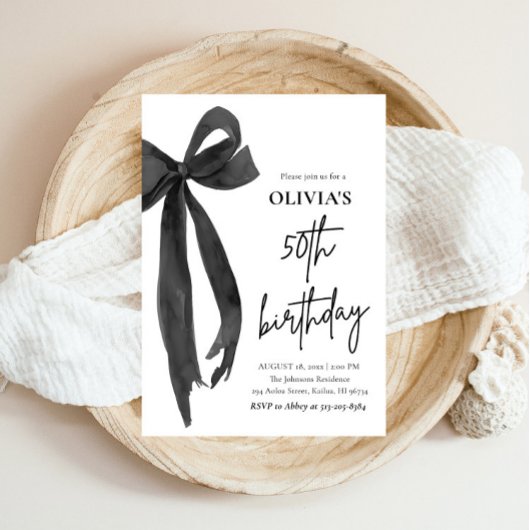 Elegante Waterverf Black Bow 50ste verjaardagsfees Kaart