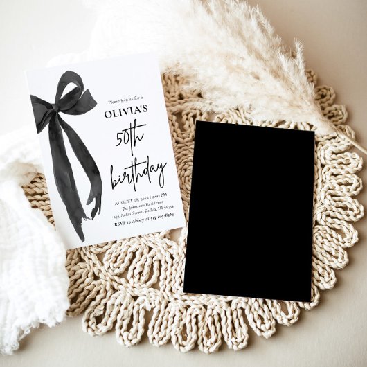 Elegante Waterverf Black Bow 50ste verjaardagsfees Kaart
