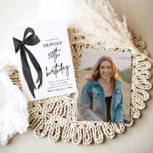 Elegante Waterverf Black Bow 50ste verjaardagsfees Kaart