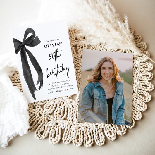 Elegante Waterverf Black Bow 50ste verjaardagsfees Kaart