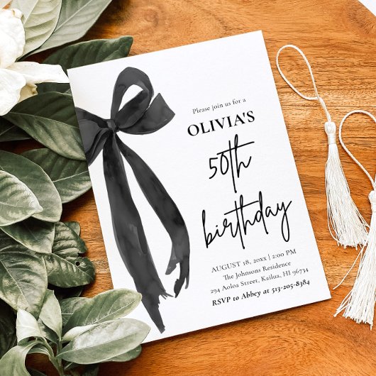 Elegante Waterverf Black Bow 50ste verjaardagsfees Kaart