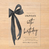 Elegante Waterverf Black Bow 60e verjaardagsfeest Acryl Uitnodigingen (Voorkant)