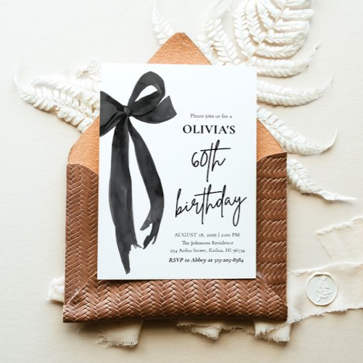 Elegante Waterverf Black Bow 60e verjaardagsfeest Kaart