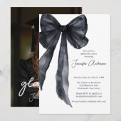 Elegante Waterverf Black Bow Graduation Party Kaart (Voorkant / Achterkant)