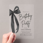 Elegante Waterverf Black Bow verjaardagsfeestje Acryl Uitnodigingen (Insitu (Draagbaar))