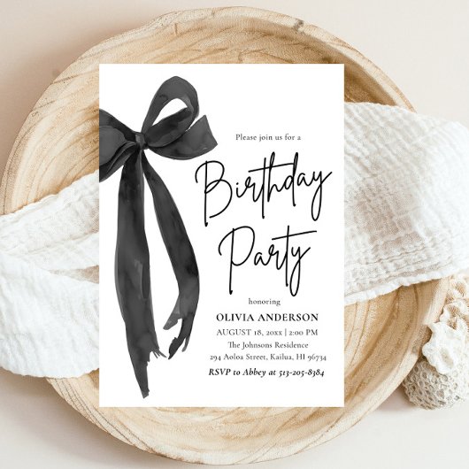 Elegante Waterverf Black Bow verjaardagsfeestje Kaart