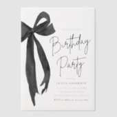 Elegante Waterverf Black Bow verjaardagsfeestje Vellum Uitnodigingen (Voorkant)