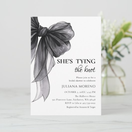 Elegante Waterverf Black Bow Vrijgezellenfeest Kaart (Staand voorkant)