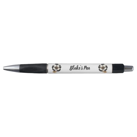 Elegante Waterverf Black Floral Naam Pen (Voorkant)