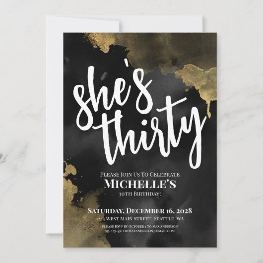 Elegante Waterverf Black Gold Verjaardag Kaart (Voorkant)