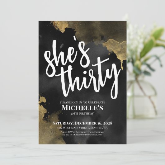 Elegante Waterverf Black Gold Verjaardag Kaart (Staand voorkant)