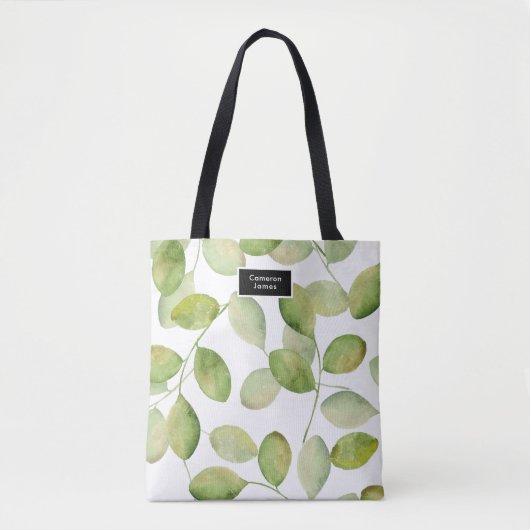 Elegante waterverf bladeren patroon gepersonalisee tote bag (Voorkant)