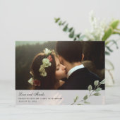 Elegante Waterverf bladeren | Twee foto's bruiloft Bedankkaart (Staand voorkant)