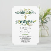 Elegante waterverf bladermotief lijst gouden doop kaart (Staand voorkant)