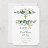 Elegante waterverf bladermotief lijst gouden doop kaart (Voorkant)