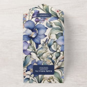 Elegante Waterverf Blauw Bloemen Bruiloft All In One Uitnodiging (Buitenkant)