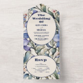 Elegante Waterverf Blauw Bloemen Bruiloft All In One Uitnodiging (Binnen)