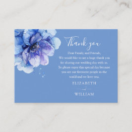 Elegante Waterverf Blauw Bloemen Bruiloft Dank u Plaatskaartje