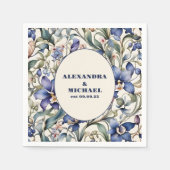Elegante Waterverf Blauw Bloemen Bruiloft Servet (Voorkant)