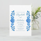 Elegante waterverf blauw bloemen bruiloft Uitnodig Kaart (Staand voorkant)