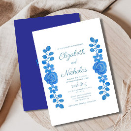 Elegante waterverf blauw bloemen bruiloft Uitnodig Kaart