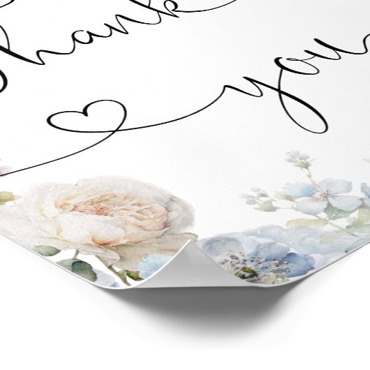 Elegante Waterverf Blauw Bloemen Dank u Poster (Hoek)