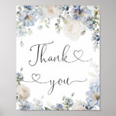 Elegante Waterverf Blauw Bloemen Dank u Poster (Voorkant)