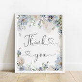 Elegante Waterverf Blauw Bloemen Dank u Poster
