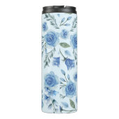 Elegante Waterverf  Blauw Bloemen Monogram Thermosbeker (Achterkant)