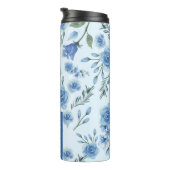 Elegante Waterverf  Blauw Bloemen Monogram Thermosbeker (Geroteerd rechts)