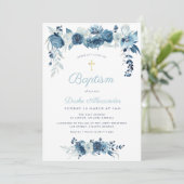 Elegante waterverf blauw bloemendoop kaart (Staand voorkant)