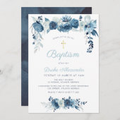 Elegante waterverf blauw bloemendoop kaart (Voorkant / Achterkant)