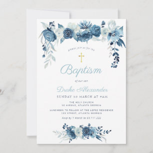 Elegante waterverf blauw bloemendoop kaart