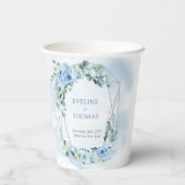 Elegante waterverf blauw bloemengroen bruiloft papieren bekers (Achterkant)