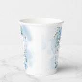 Elegante waterverf blauw bloemengroen bruiloft papieren bekers (Rechts)