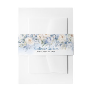 Elegante waterverf blauw en ivoor rozen eucalyptus uitnodigingen wikkel