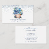 Elegante Waterverf Blauw Glitter Bloemen Cupcake Visitekaartje (Voorkant / Achterkant)