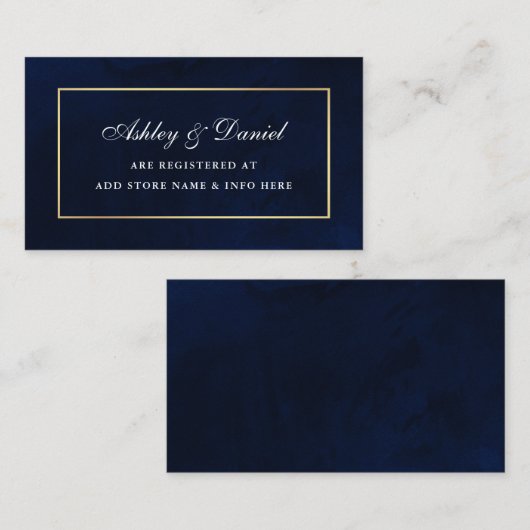 Elegante Waterverf Blauw Goud Huwelijksregister Informatiekaartje (Voorkant / Achterkant)